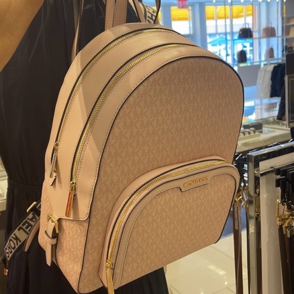 Michael Kors Jaycee Large Zip Pocket Backpack Dark Powder Blush - Picture 15 of 16